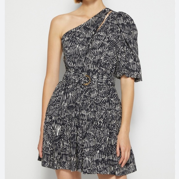 Johnathan Simkhai Adriana Abstract Print One Shoulder Dress Swim Cover-Up - Picture 7 of 11